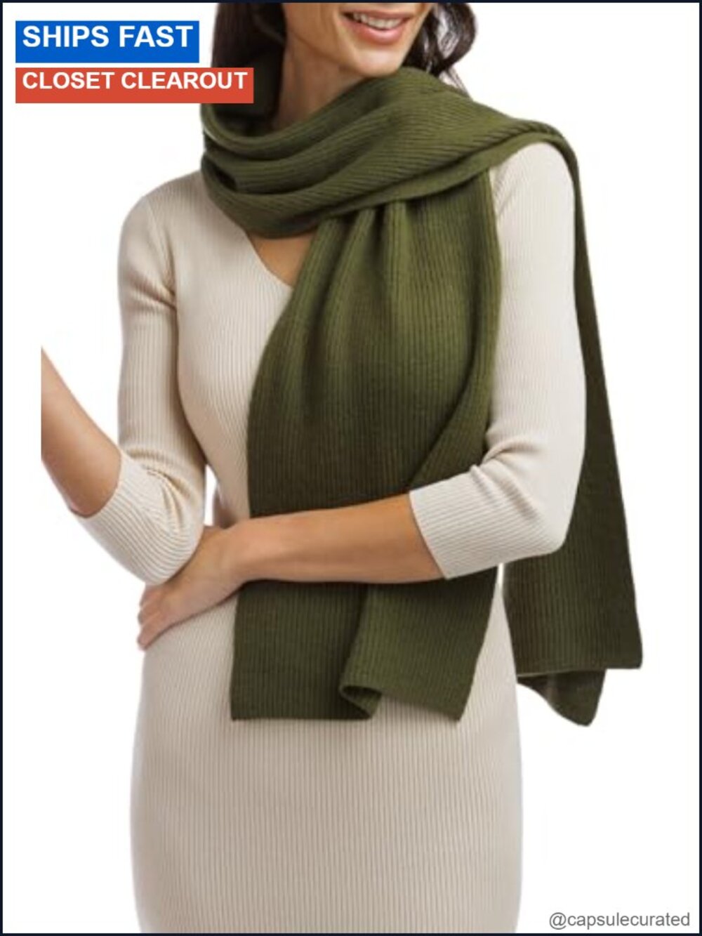100% Cashmere Ribbed Knit Winter Scarf - Women's Cold Weather Wrap